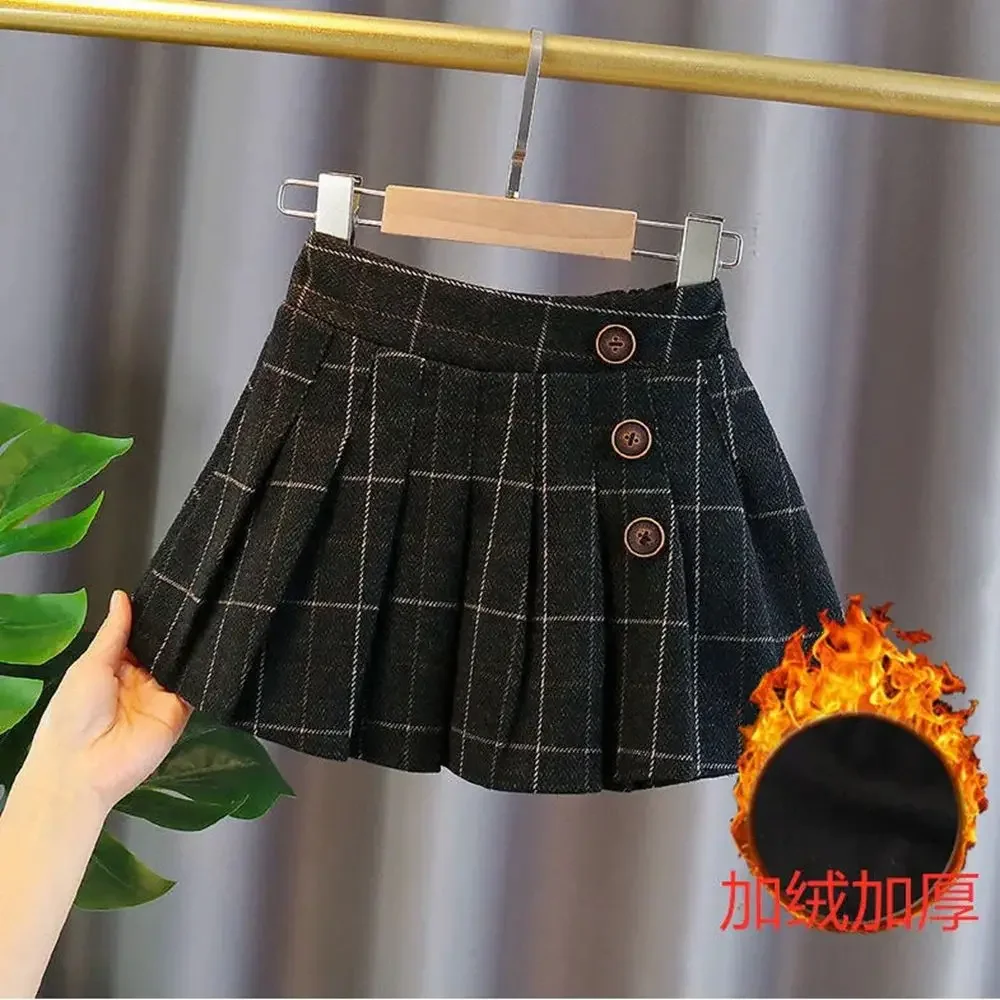 Autumn 2-13 Years Kids A Line Skirt for Girls Button Novelty Skirts Toddler Teens Children Velvet Winter Clothes Girl 3 6 8 12 9