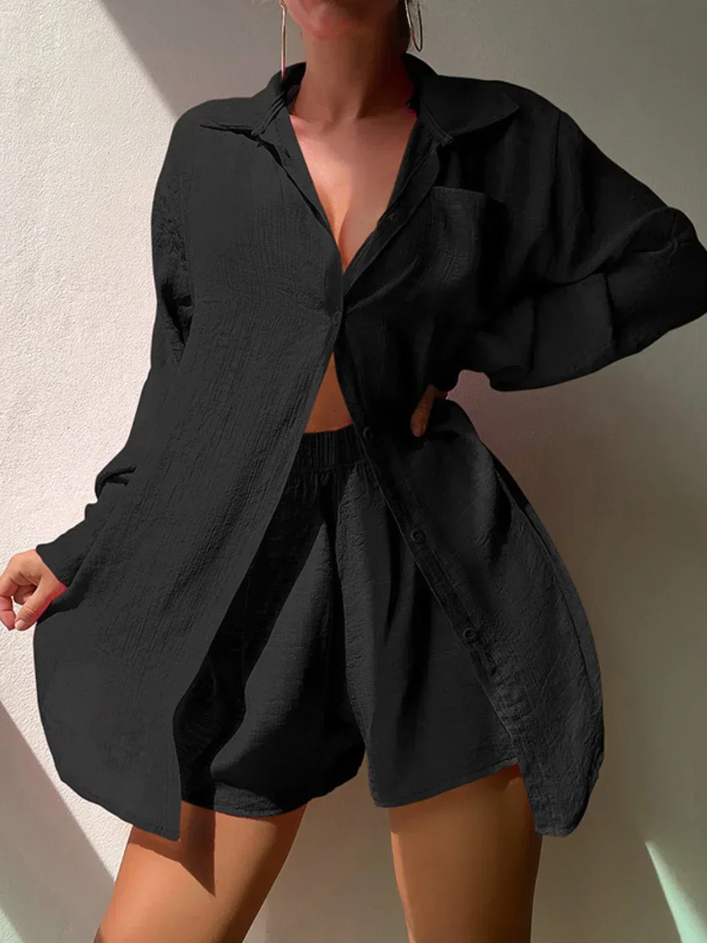 2024 Summer Shirt Suit Beach Jacket Vacation Sun Protection Clothing Loose Sun Protection Suit Swimsuit Women Bikini Cover Up