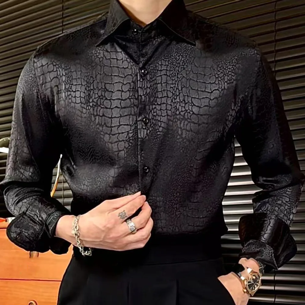 Lapel Collar Long Sleeve Retro Leopard Print Shirt British Versatile Casual Shirt Man Camisa Social Masculina Streetwear Shirts