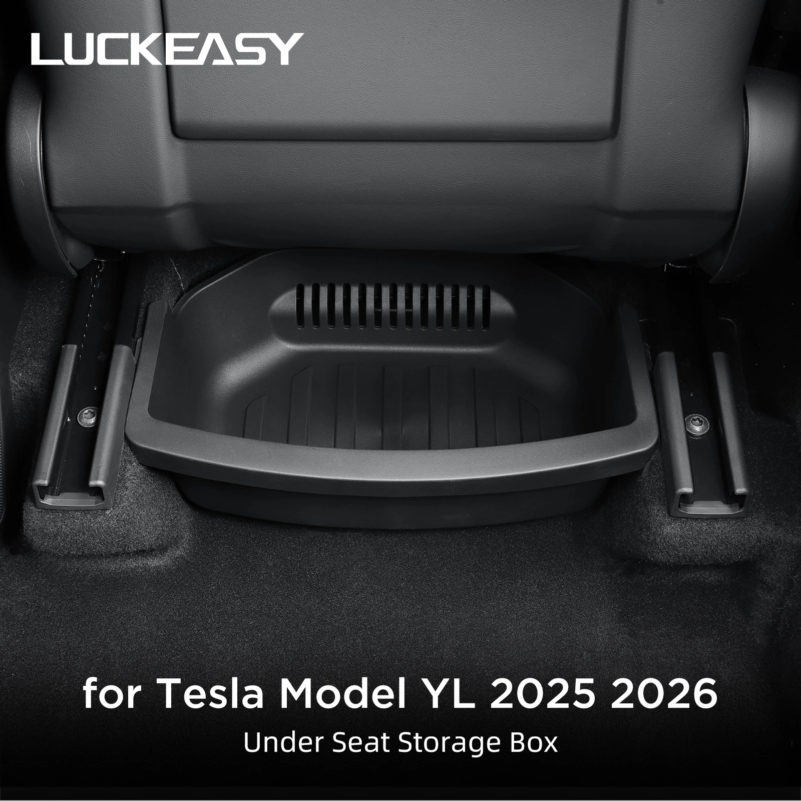 LUCKEASY für Tesla Model Y L 6 Sitze 2025-2026 Unter-Sitz-Aufbewahrungsbox Zubehör Vordersitz Schubladentyp Aufbewahrung Unterer Stauraum
