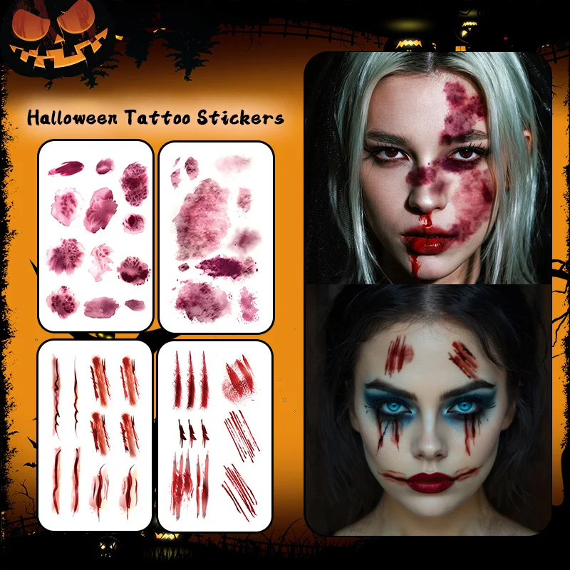 Halloween Horror Blood Temporary Tattoo Sticker, Long-lasting and Waterproof, Tears of the Nun, Tattoo Sticker for Face Arm