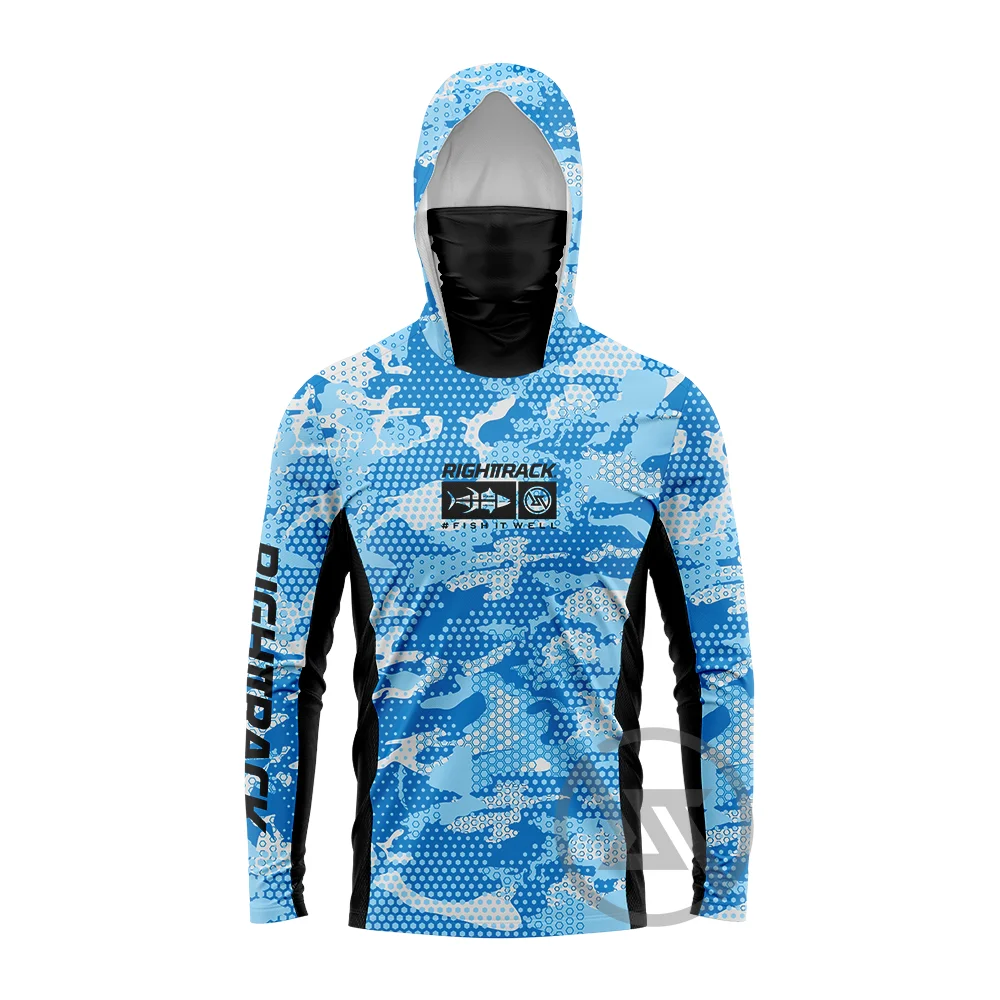 HotSale RIGHTTRACK Mask Hoodies Fishing Clothing UPF50+ UV Camouflage Hunting Climbing Camping Hiking Breathable Outdoor Apparel