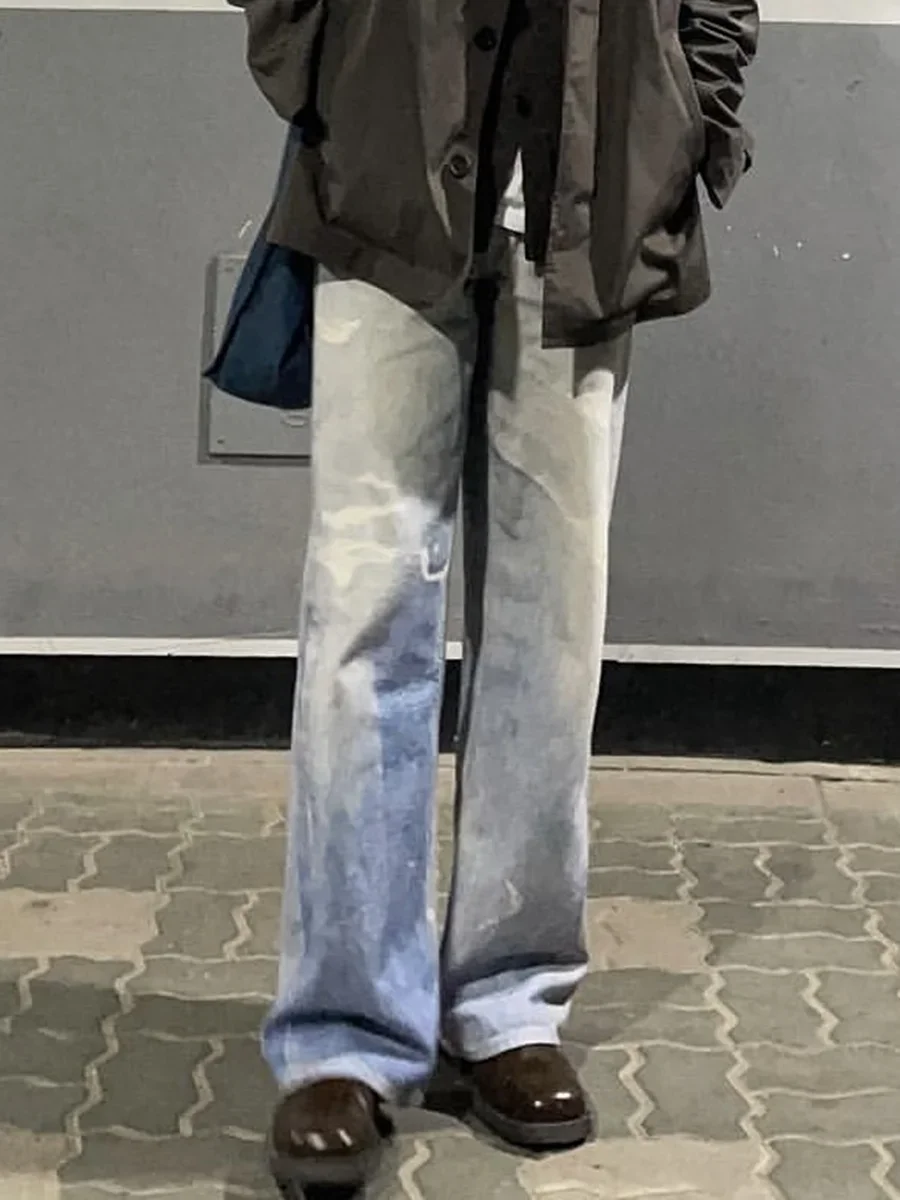 Our Legacy أعلى جودة الجينز الأزرق المطبوع للرجال الذكور غسلها السراويل فضفاضة Y2k الملابس عارضة الدنيم السراويل