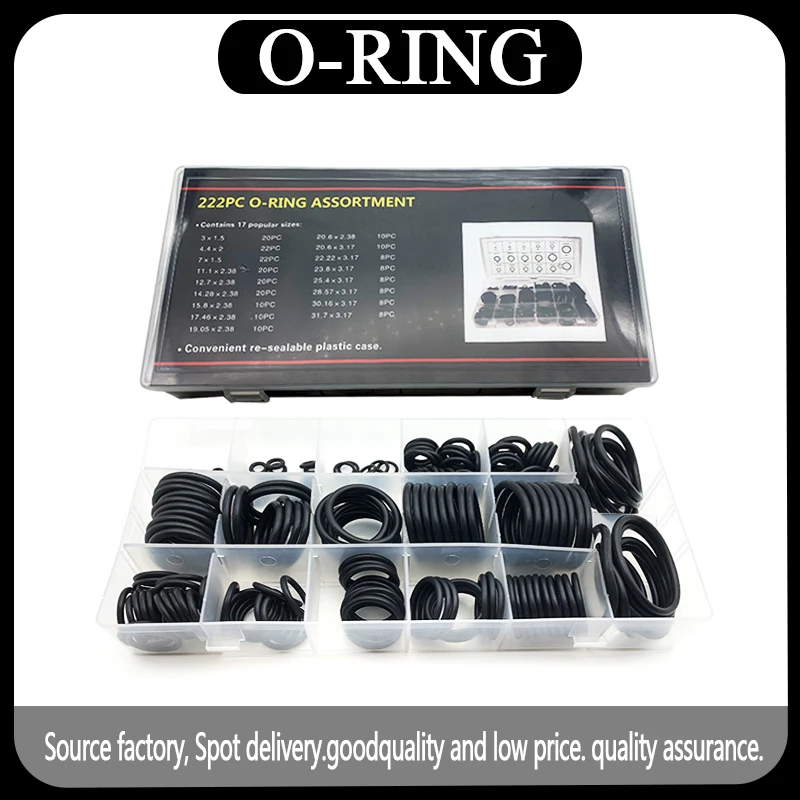 

222pcs Rubber O Ring Assortment Kits 17 Sizes Sealing Gasket Washer Made of Nitrile Rubber NBR for Automotive Repair, Plumbing