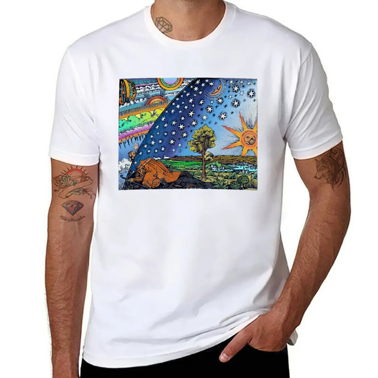 Flammarion Woodcut Flat Earth Design T-Shirt black cotton t-shirt plain for man package man t shirt cotton high quality T-Shirt