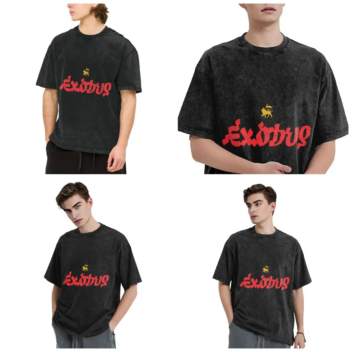 Exodus Hip Hop Short Sleeve T-Shirts Washed Tops Tees Streetwear T Shirt Vintage for Men woman