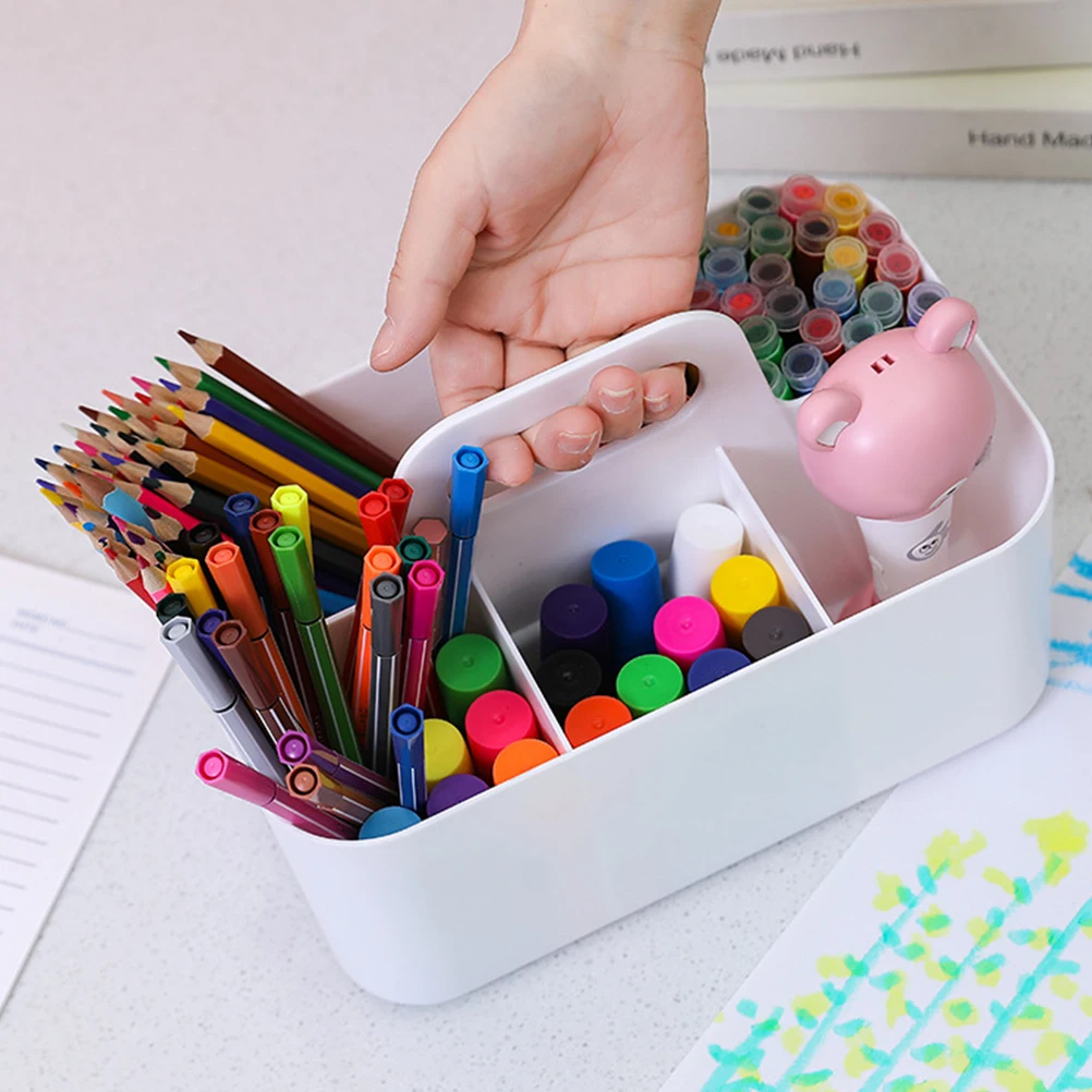 

Stationery Storage Box With Handle Art Supply Organizer For Classroom Painting Tool Holder Portable Plastic Basket