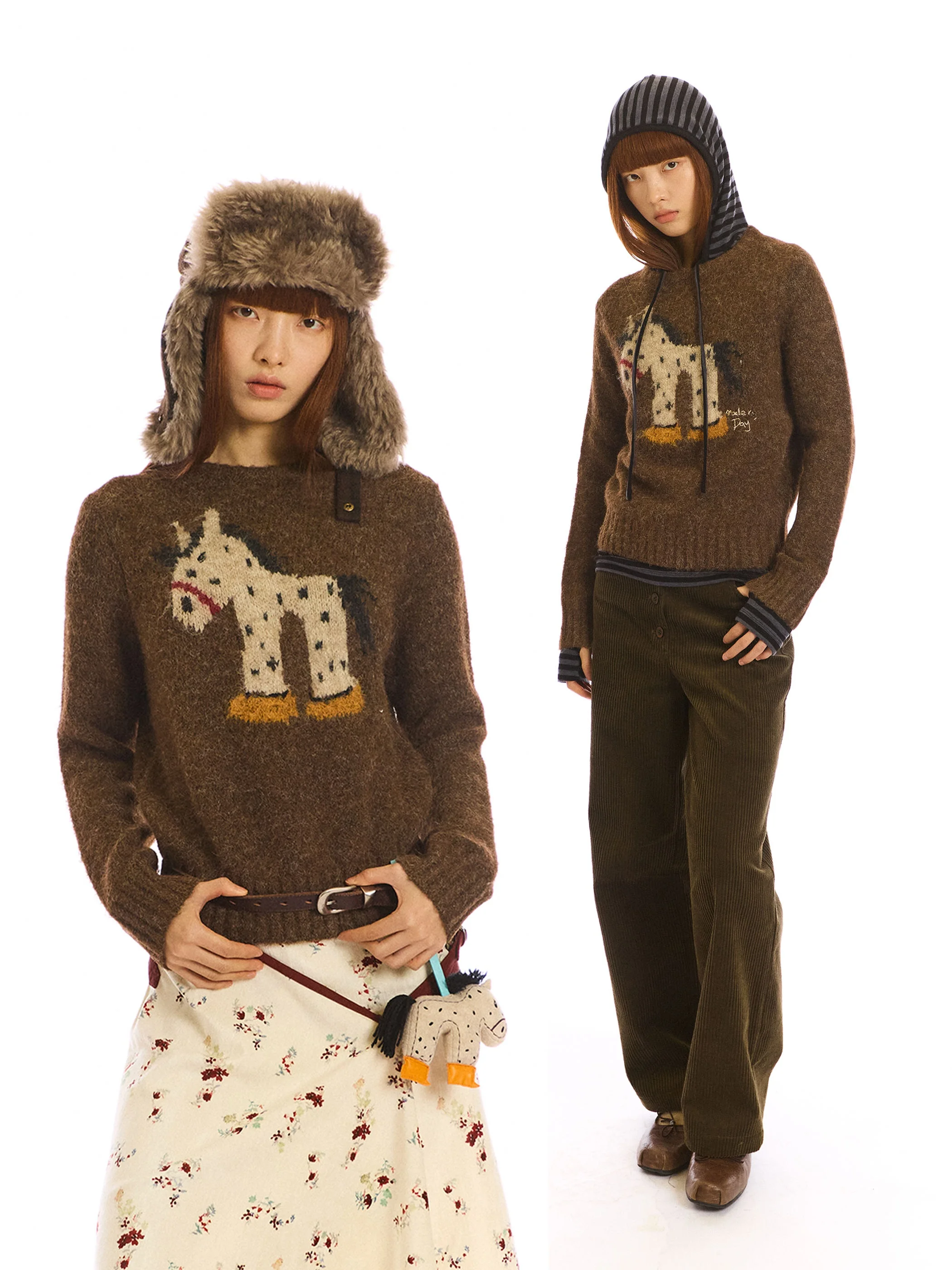 

NEVERSEEZ Casual round Ne Knitwear Pattern Design Loose Fit Polyester Blend Long Sve ort Length Sweatirt