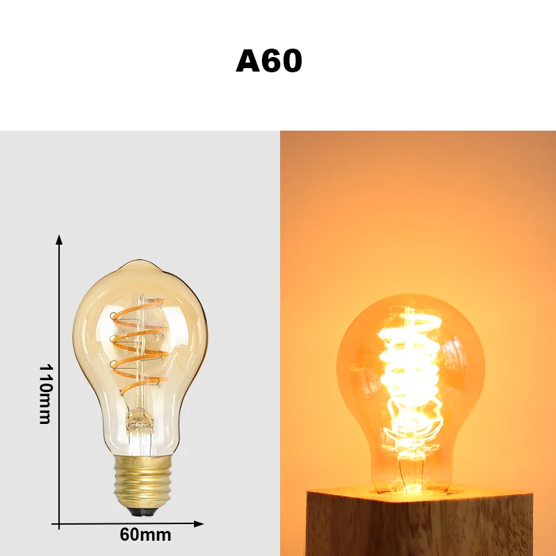 E27 LED Gloeilamp 220 V 4 W A60 ST64 T45 T185 G80 G95 G125 Retro Vintage ampullen LED Edison Lamp Spiraal Lamp Voor Thuis