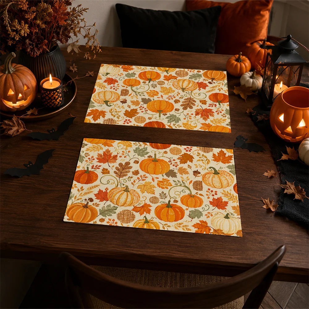 2pc Autumn Placemats Suitable For Home DecorFall Table Setting With PatternsRectangular Polyester Table Protectors For Dining Ta