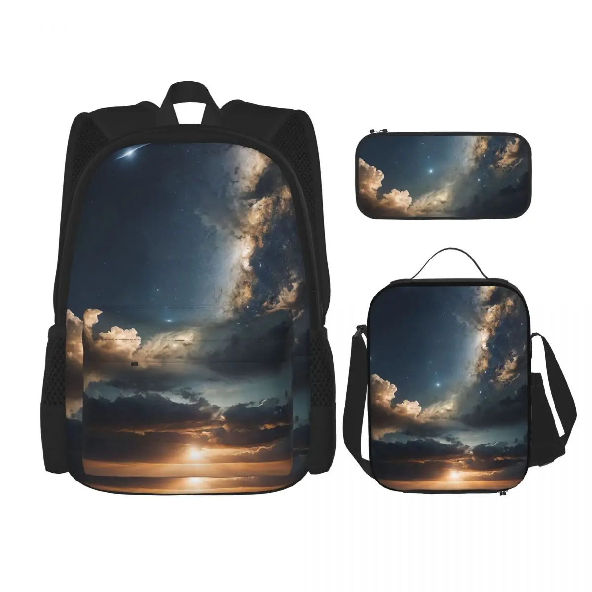 Starlit Sky Milky Way Starry Backpacks Students Bookbag School Bags Rucksack Lunch Bag Pen Bag Three-Piece Set