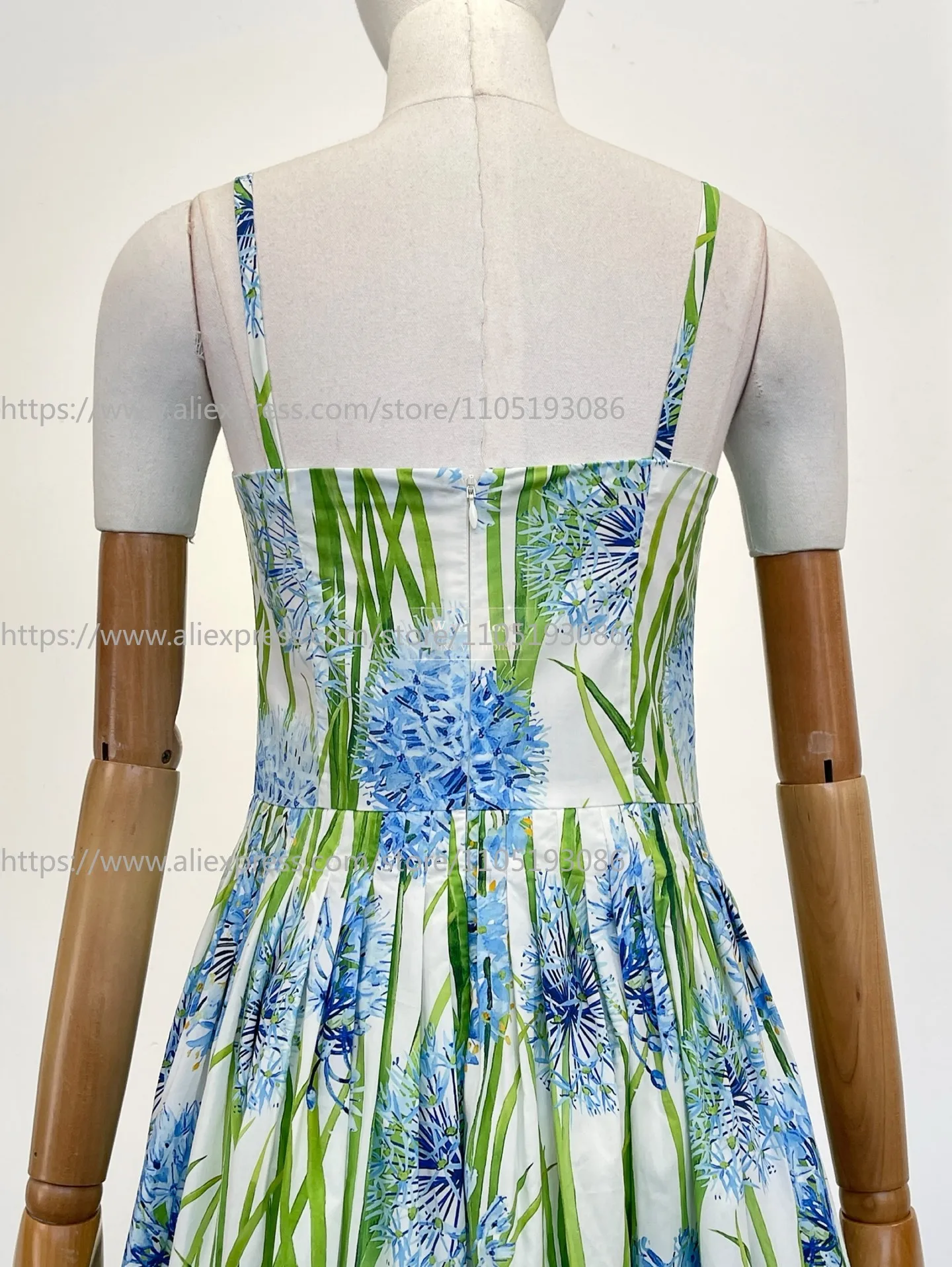 2026年新作 グリーンフローラルプリント ノースリーブ 花柄アップリケ チューブミディドレス ホリデー向け