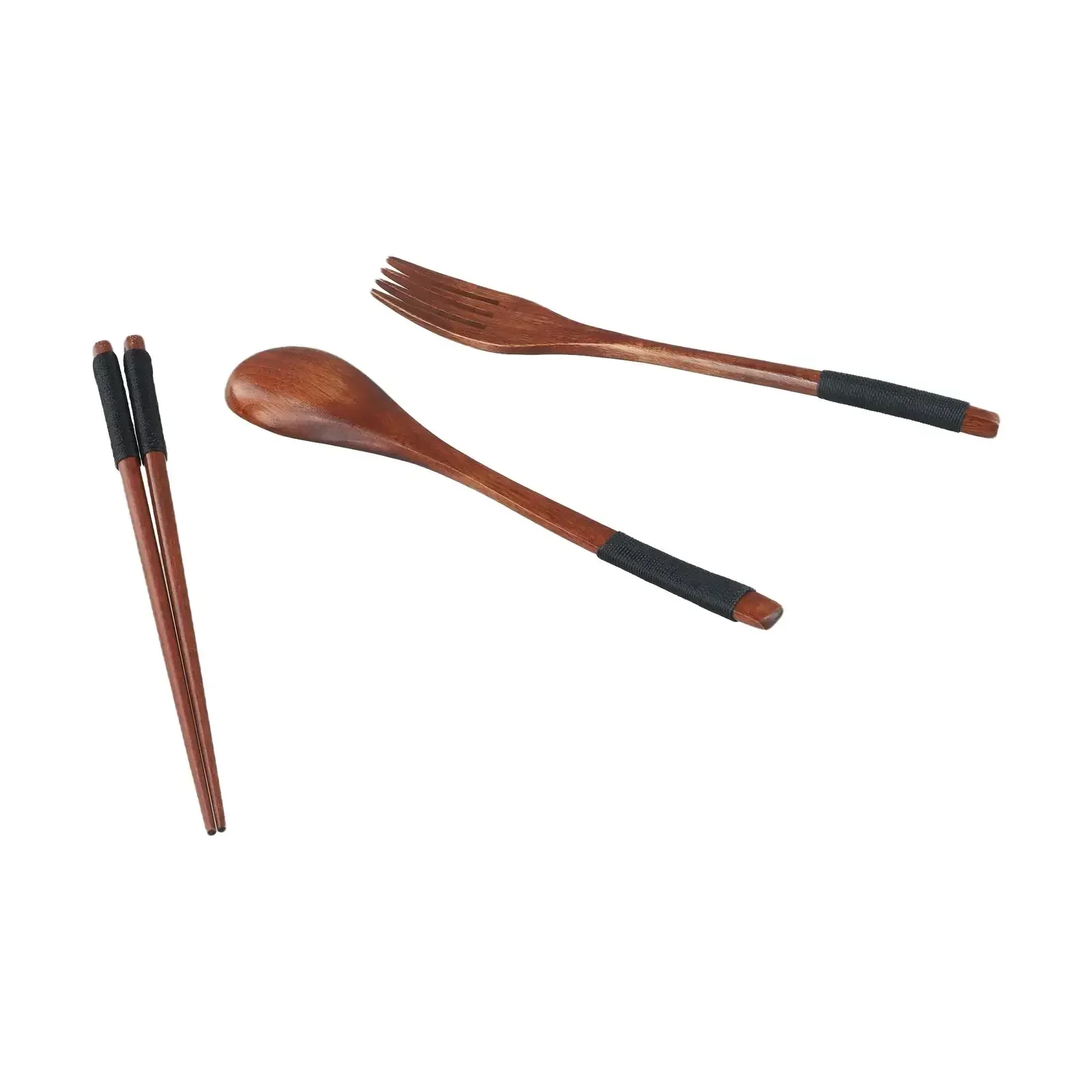 3PCS Wooden Flatware Set Wooden Portable Set Chopsticks Spoon Fork Tableware Ravel Dinnerware Suit Environmental Pack Gifts Set