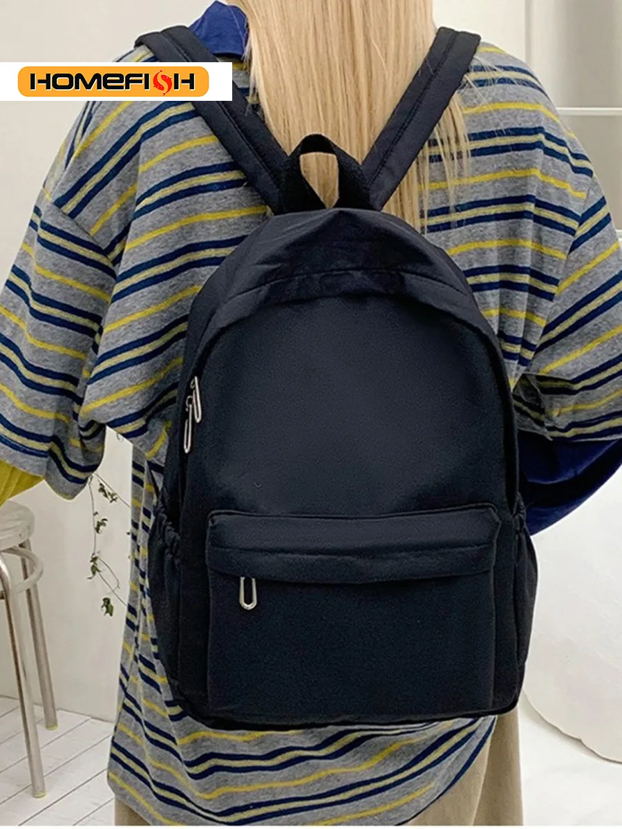 HOMEFISH Simple Solid Color Lightweight Backpack Multifunctional Casual Daypack for High School Students School Travel Daily Use