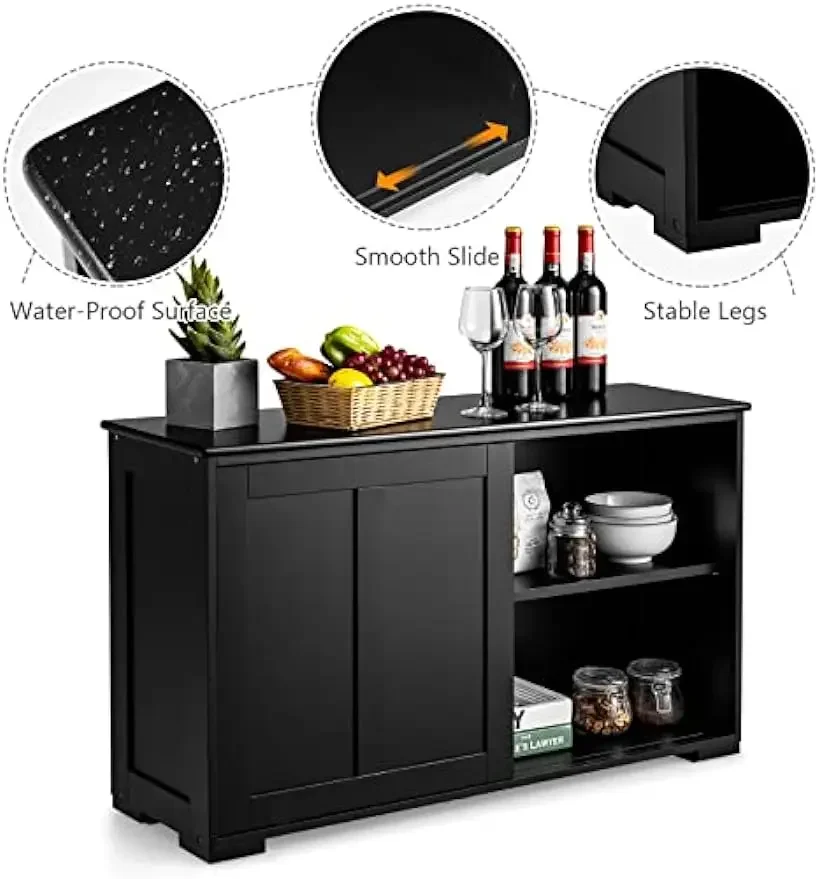 Buffets & Sideboards Kitchen Buffet Cabinet, Black, Large