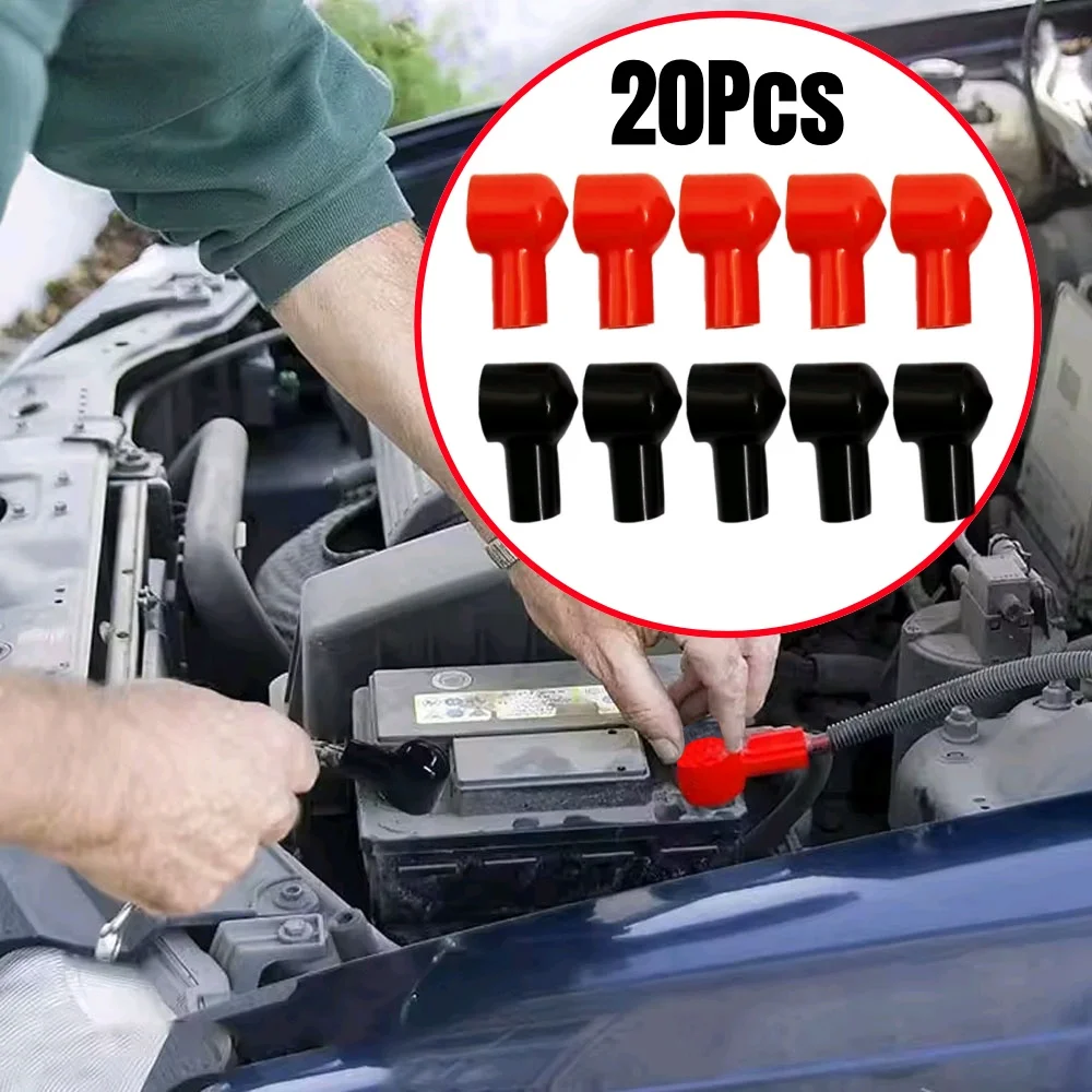 

20pcs Red Black Car Battery Terminal Cover Insulating Protective Cable Lug Cap Cathode Positive Terminal Cover Insulation Case