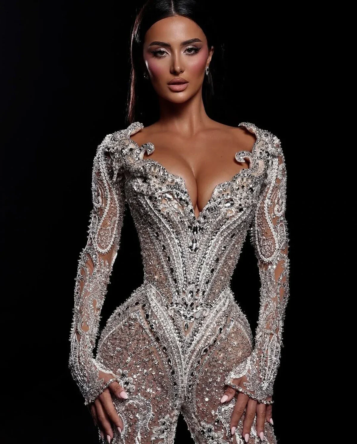 Sexy Shine Prom Dress Tute Perline Donne Abiti da sera di cristallo 3D-Pizzo Slim Fit Party Grown Abiti da sposa Personalizzati