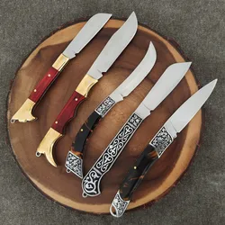 New Hot Selling Copper Head Solid Wood Pattern Etching Steel Head Resin Handle Folding Knife Outdoor Roast Lamb Chopping Knives