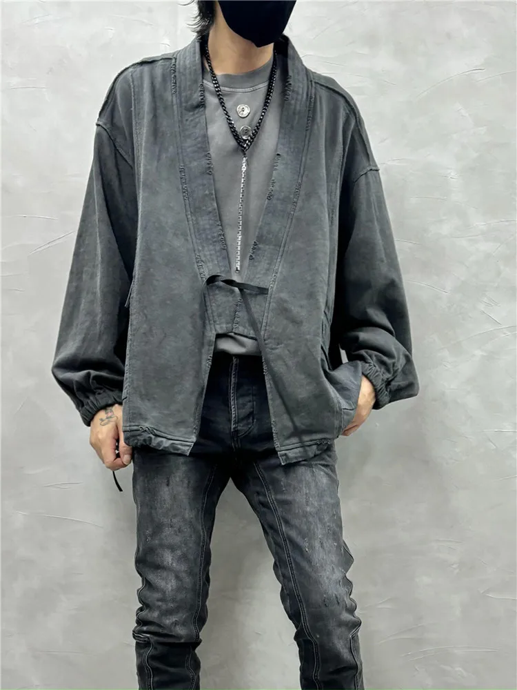 Wasteland Style Wear Worn Looking Washed-out Loose Robe Coat Niche Stitching Cardigan Coat