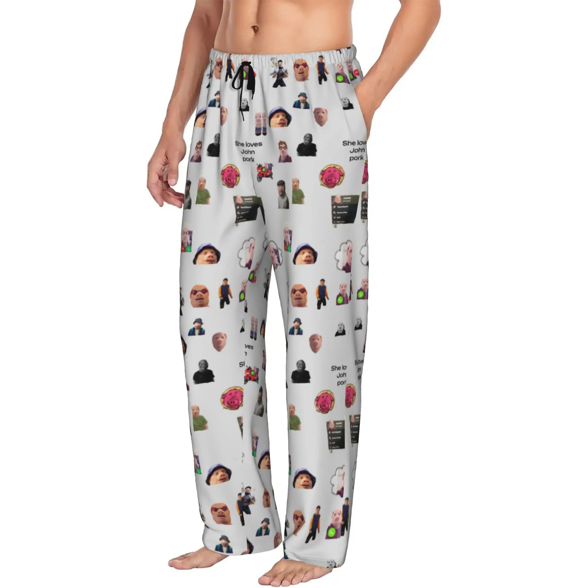 Custom Printed John pork is calling Pajama Pants for Men Funny Pig Sleep Sleepwear Bottoms with Pockets