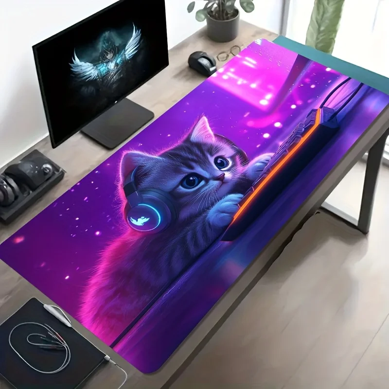 CIFBUY Large Gaming Mouse Pad Cute Cat Headphones Keyboard Non-slip Washable Rubber BaseOversized Desk Mat Office Computer Decor