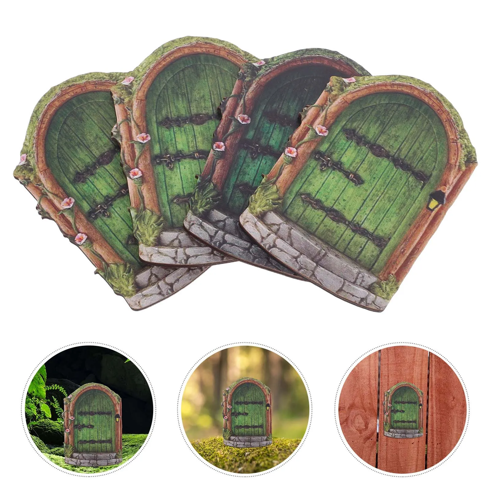

4Pcs Wooden Fairy Doors Enchanting Garden Decor Miniature Tree Trunk Adornments Outdoor Landscaping Accessories