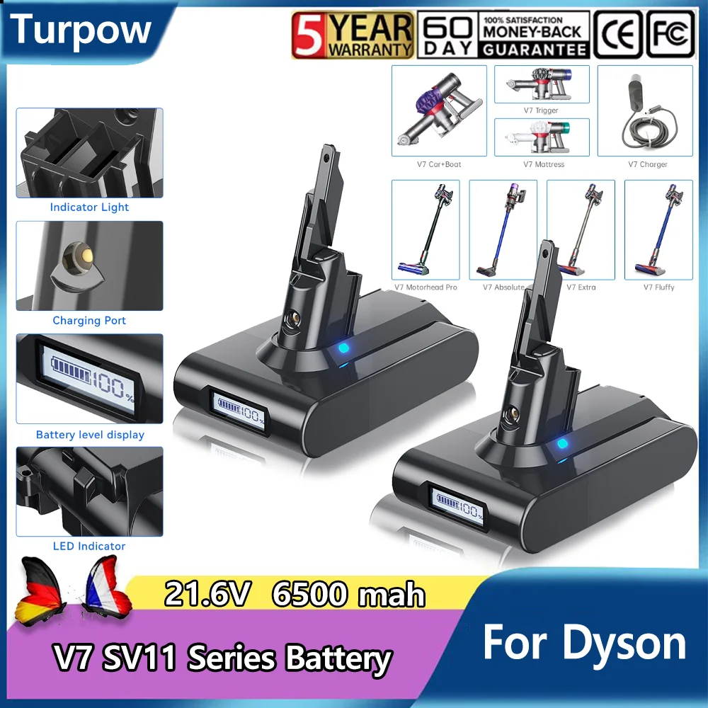 Pour Dyson V7 SV11 écran LED 21.6V batterie aspirateur rechargeable 6500mAh pour Dyson V7 Animal déclencheur série sans fil