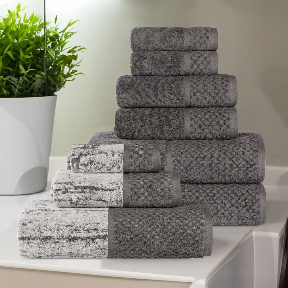 

Lodie Cotton 9 Piece Towel Set, Ivory-Charcoal