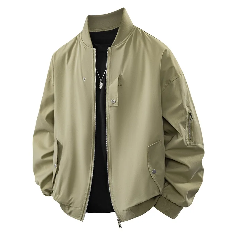 Autumn and Winter Stand-up Collar Solid Color High Street Retro Jacket Zipper Button Long-sleeved Turtleneck Coat Top