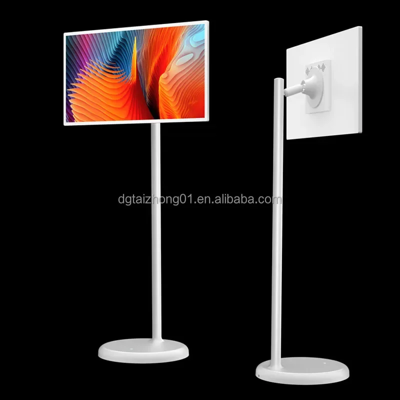 Stand Touch Screen Rotation 32Inch Portable Smart Tv Signag Digit Tiktok Live Stream Interactiuve Display on Wheels with Battery