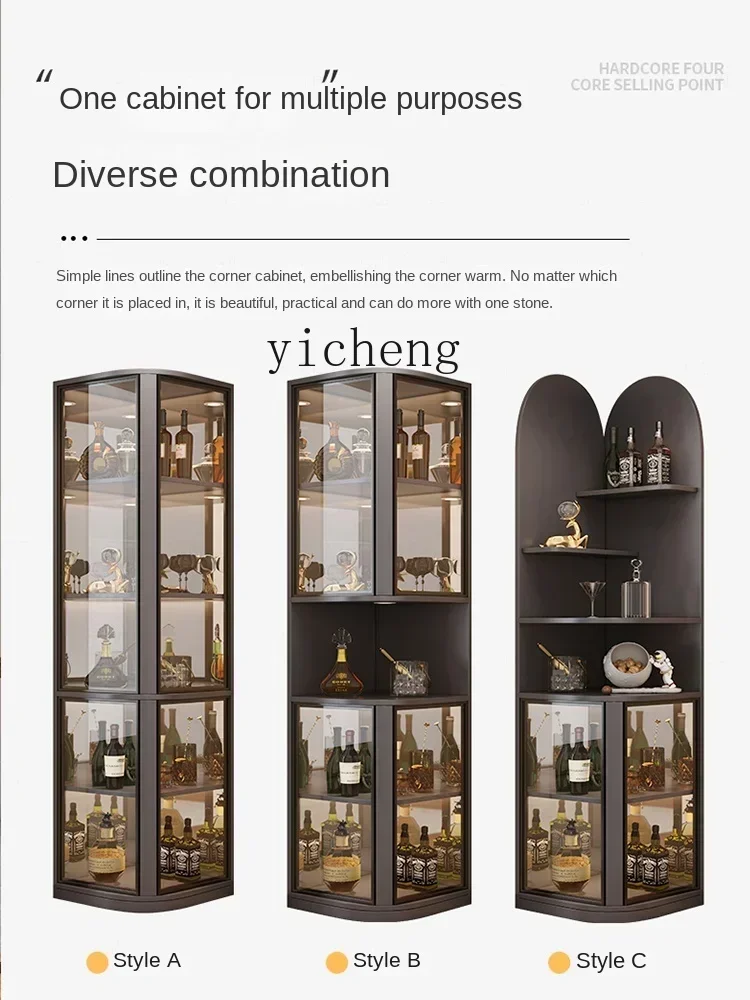 OO3-Display Cabinet Light Luxury Corner Triangle Wine Rack Solid Wood Living Room Edge Storage Corner Cabinet