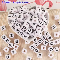 20/50/100Pcs 10*10MM Platz Weiß Buchstaben Acryl Perlen A-Z Cube Lose Spacer alphabet Perlen Für Schmuck Machen Diy Zubehör