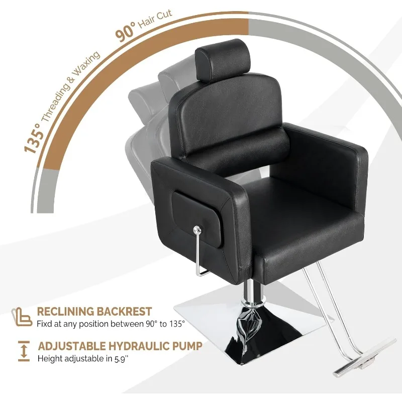 Stylist Chairs for Salon All Purpose Barber Chair for Home Barbershop Shampoo, Reclining Salon Chair for Hair Stylist, Black