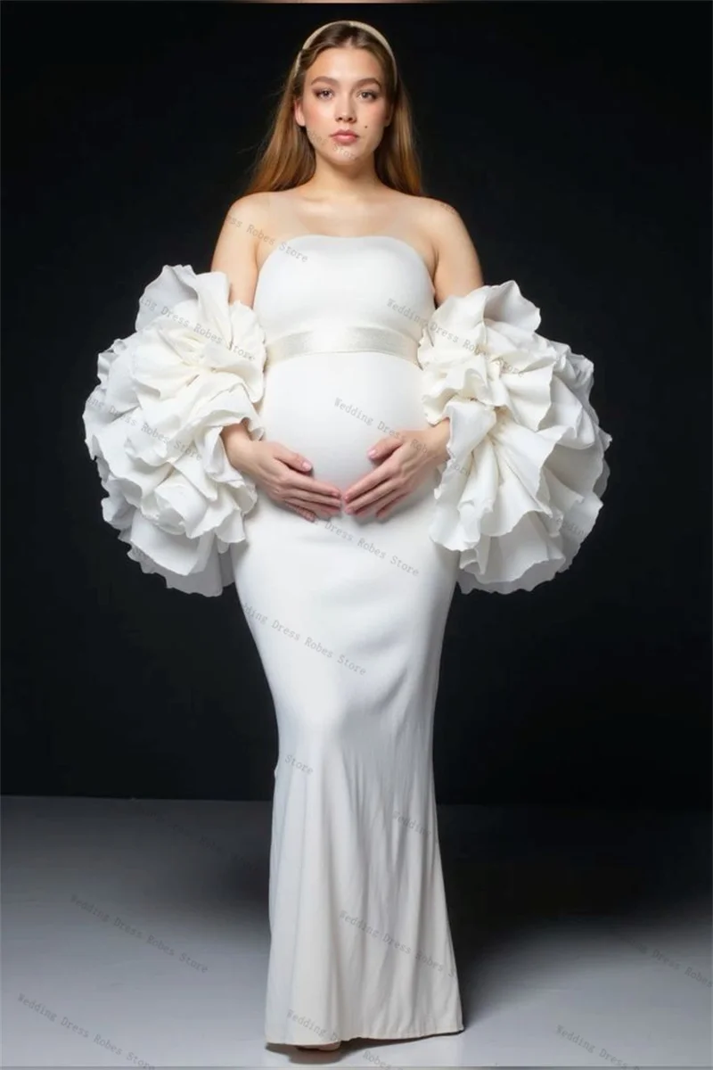 Abito da ballo bianco di lusso con mantella avvolgente per donna incinta Abito da notte sexy senza maniche premaman da sposa Abito da notte Indumenti da notte personalizzati