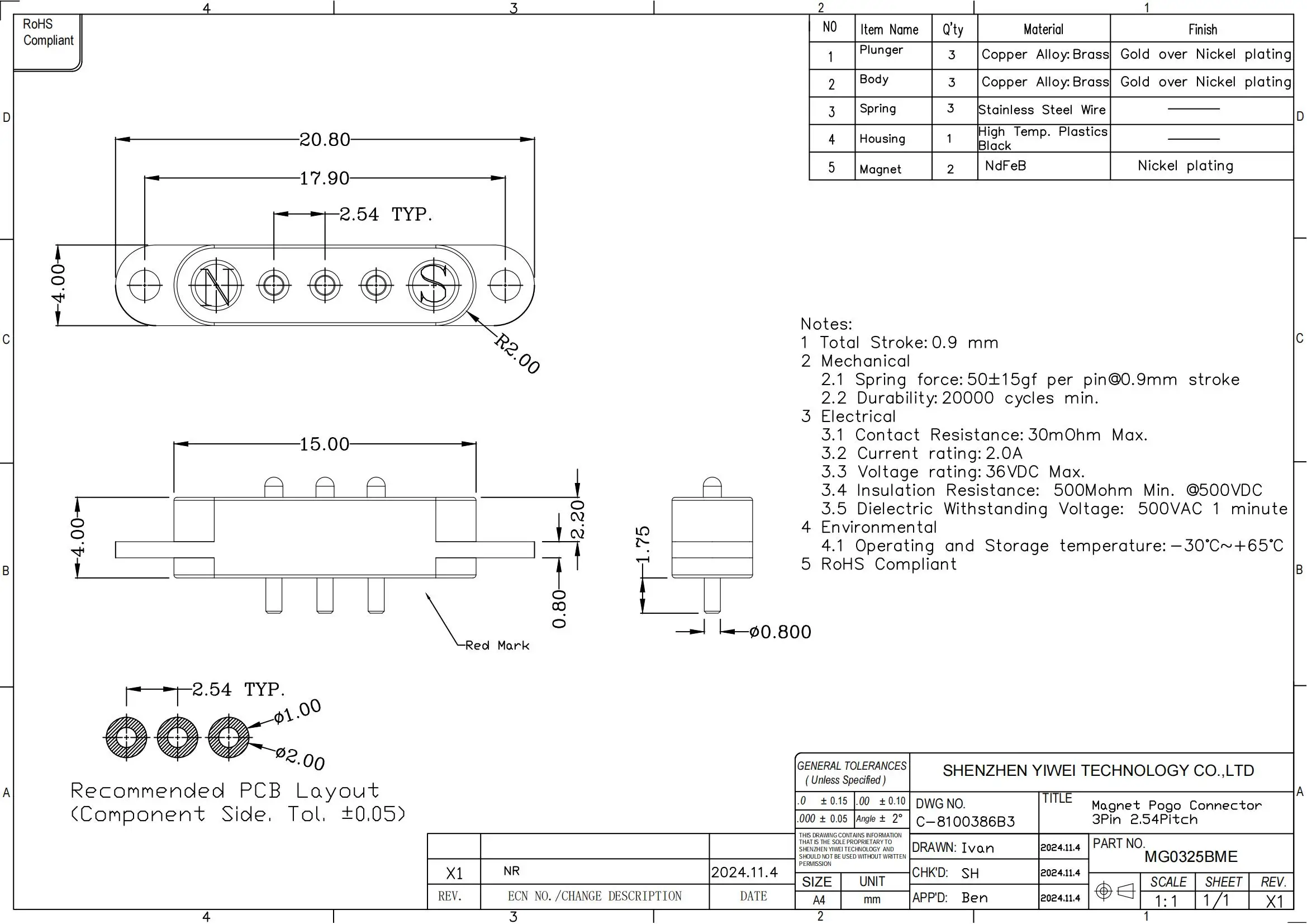 1/3/5 Paar federbelastete männlich weiblich 2,54 mm Rastermaß 2P 3 4 5 6 7 8 9 Pole Durchgangslöcher PCB BTB Stecker 2A DC magnetischer Pogo Pin – Detail 17