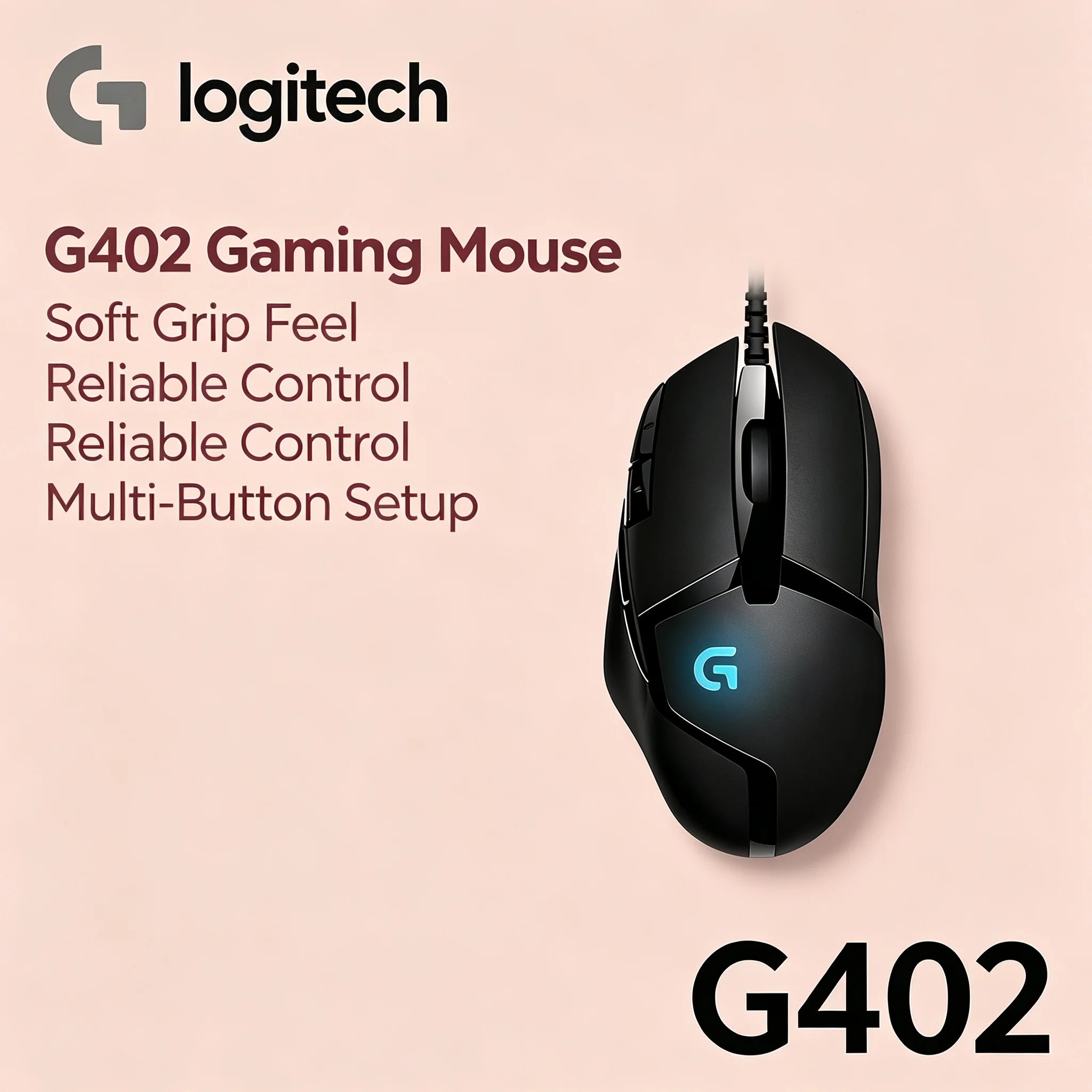Hyperion Fury Logitech G402 USB Wired Gaming Mouse RGB Lighting 8 Programmable Buttons Ergonomic For Gamer