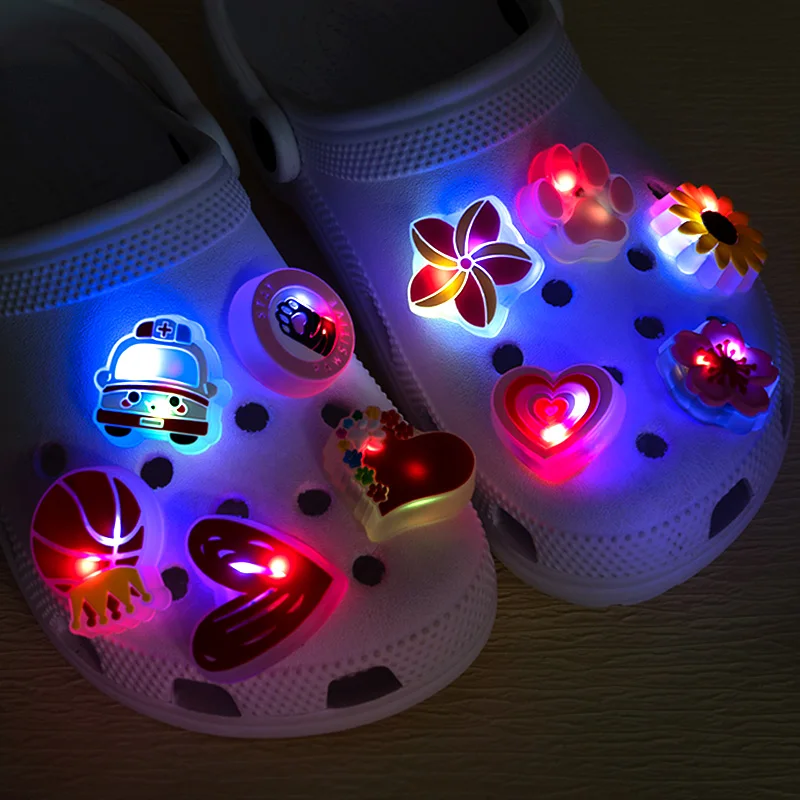 1pcs LED Shoe Charms Flowers Fruits Lighted Shoe Decorations Strawberries Apples LED Pins Accessories For Women Kids Clog Buckle