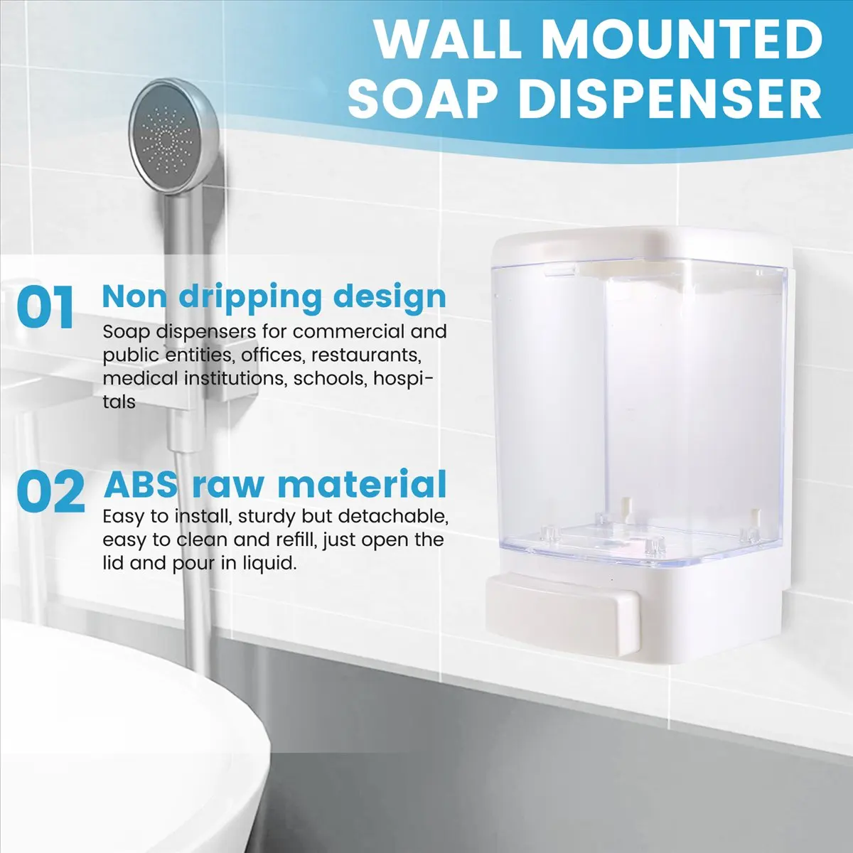 DT17 Wall Mount Soap Dispenser, 33.8Oz Manual Hand Soap Dispenser, Commercial Liquid Soap Pump Bottle for Kitchen Bathroom