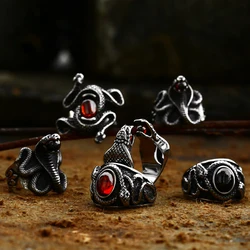 Steel soldier snake ring stainless steel men unique punk biker rock 3D design high quality animal jewelry  arrival