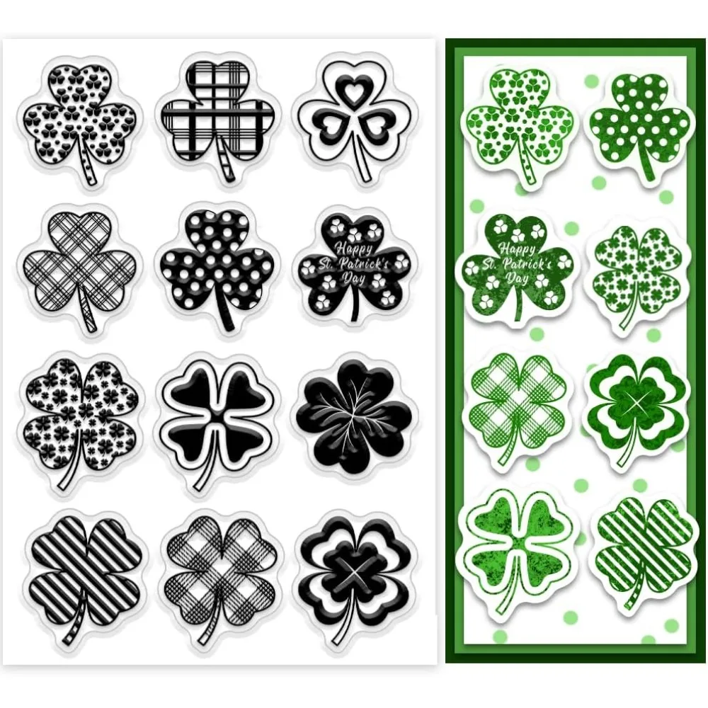 1 STÜCK St. Patrick Klarer Stempel Kleeblattstempel Vierblättriges Kleeblatt Blätter Transparenter Gummistempel für Einladungskarten