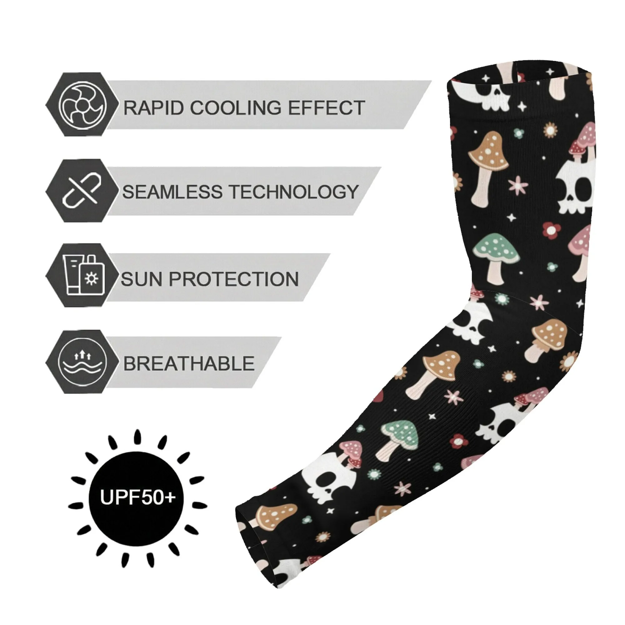 

Cute Skull Mushroom Arm Sleeves Non-slip Quick Dry Comfortable UV Protection Covers Sports Cycling Gardening Oversleeves Unisex
