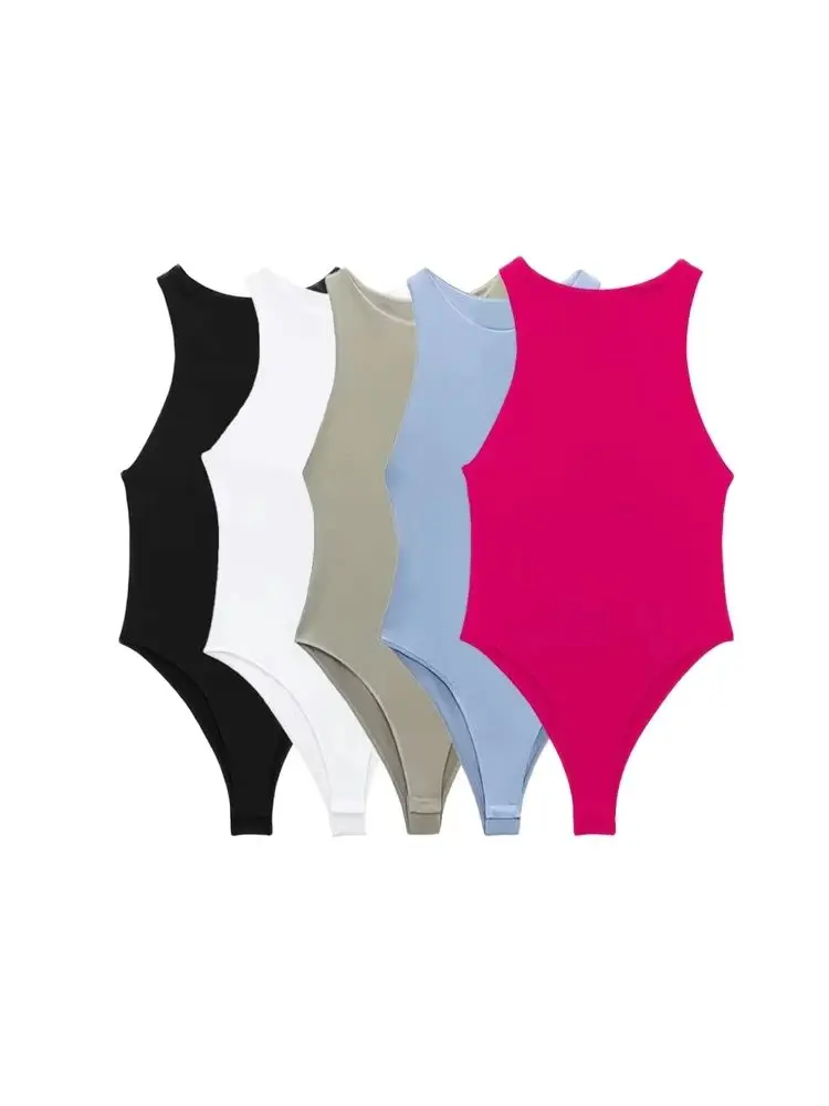 

Женская мода с бретелькой на шее, обтягивающее боди, сексуальные женские комбинезоны без рукавов на кнопках, Mujer, комбинезон без рукавов с узким вырезом