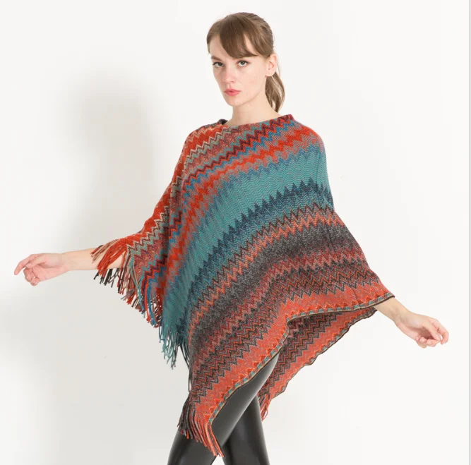 

Осенняя Новинка, модная накидка в европейском и американском стиле, Свободный пуловер, свитер в полоску сочетающихся цветов, женский красный теплый свитер для девушек