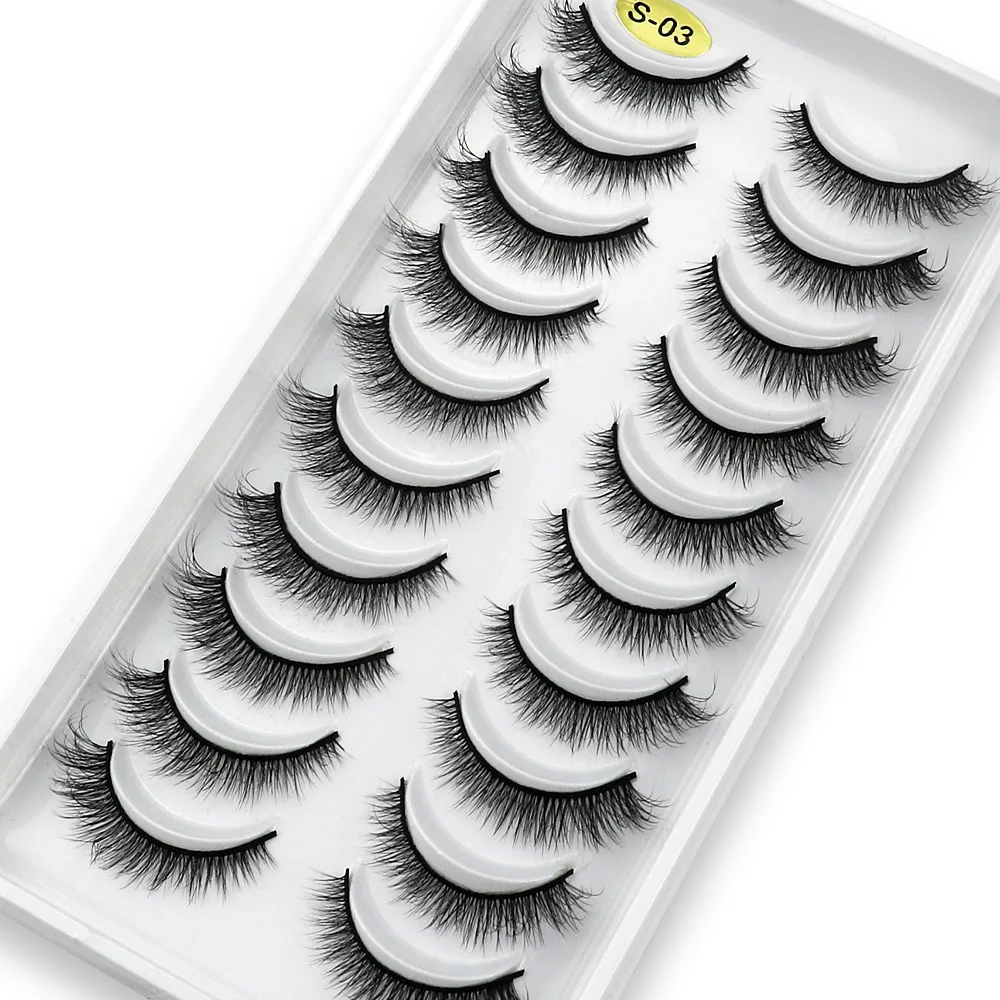 Wholesale 10 Pairs 3D Faux Mink Lashes Soft Cross Messy Dense Natural Reusable False Eyelashes Handmade Makeup Faux Cils