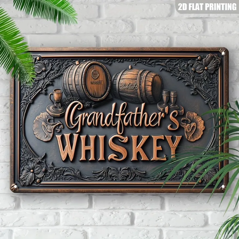 

Whiskey-themed Aluminum Metal Wall Art: "Grandfather's Whiskey" 2D Flat Printing Decor, Ideal for Bar/Man Cave, 7.9x11.8"