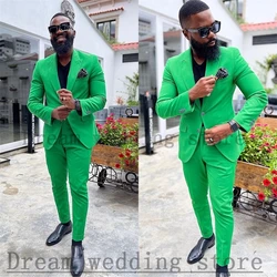 Green Men Suits Set 2 Pcs Blazer+Pants Casual Tuxedo Single Breasted Custom Made Fashion Spring Party Jacket costume homme