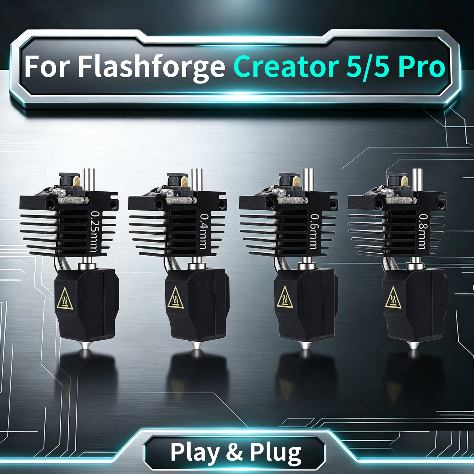4PCS Upgraded Hotend Kit for Flashforge Creator 5 C5 Pro Hardened Steel Nozzle Extruder Replacement 3D Printer Parts