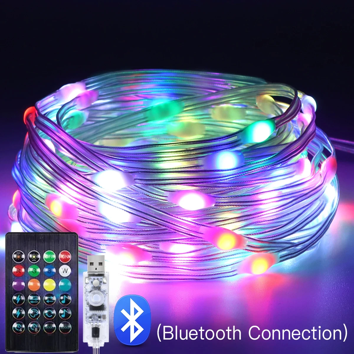 Luz de fada rgb led corda de luz ws2812b bluetooth usb música fantasia lanterna 5v natal festa aniversário guirlanda decoração para casa