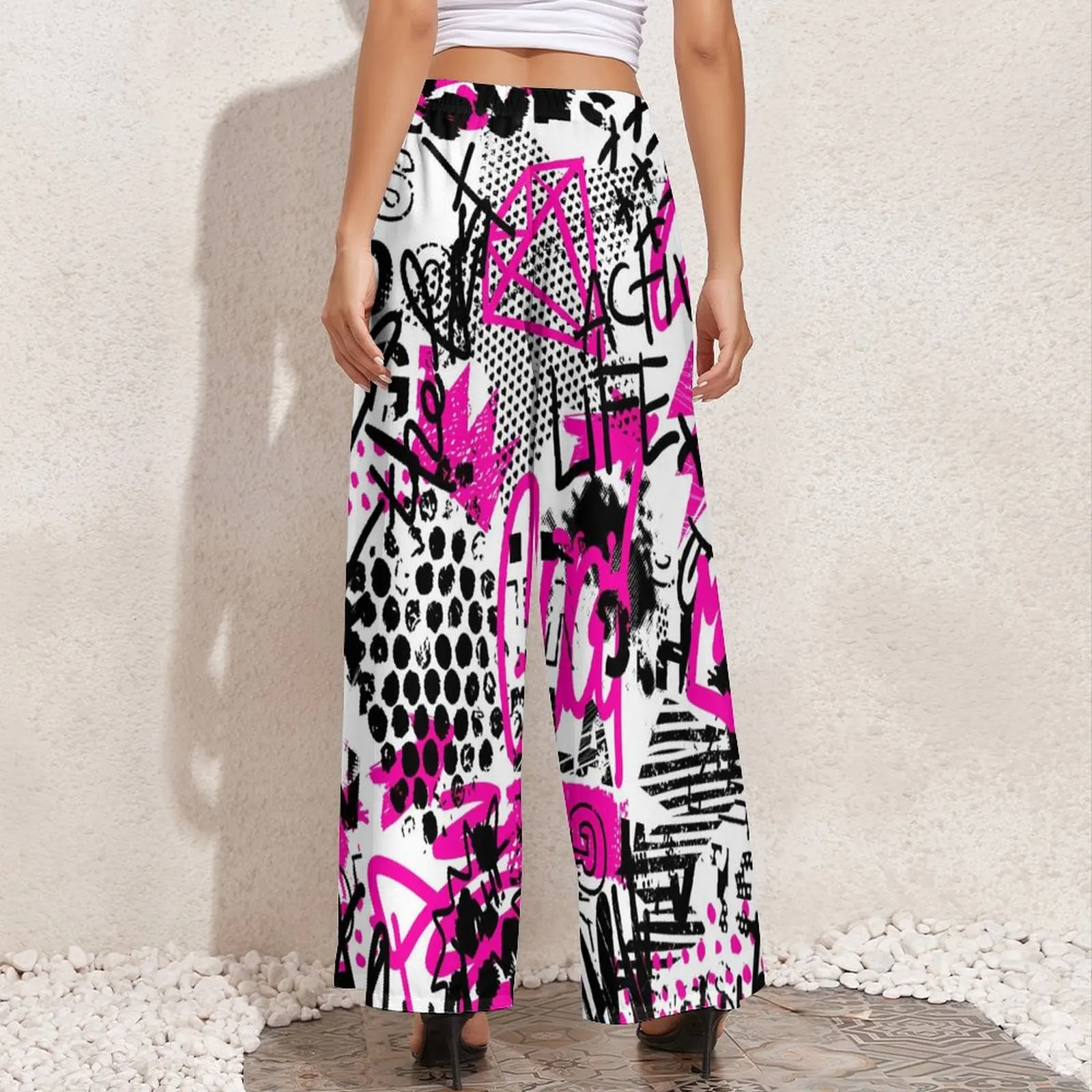 Black Pink Graffit Straight Pants Letter Print Trendy Wide Pants Womens Big Size Aesthetic Custom Trousers