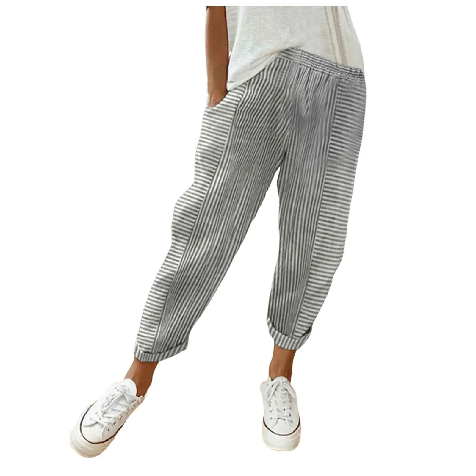 Summer Women\'s Pants 2024 Fashion Versatile Comfortable Casual New Female Jacquard Stripe Flat Panel Design Loose Trousers